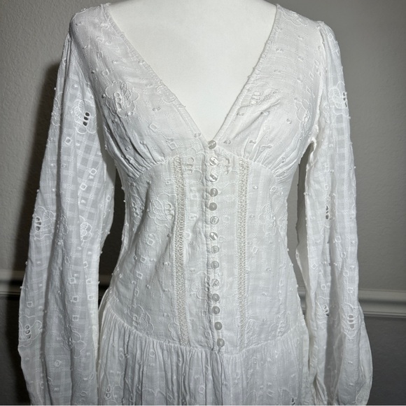 ZARA Coquette White A Line Mini Long Sleeve Embroidered Cotton Dress Size XS - Picture 7 of 8